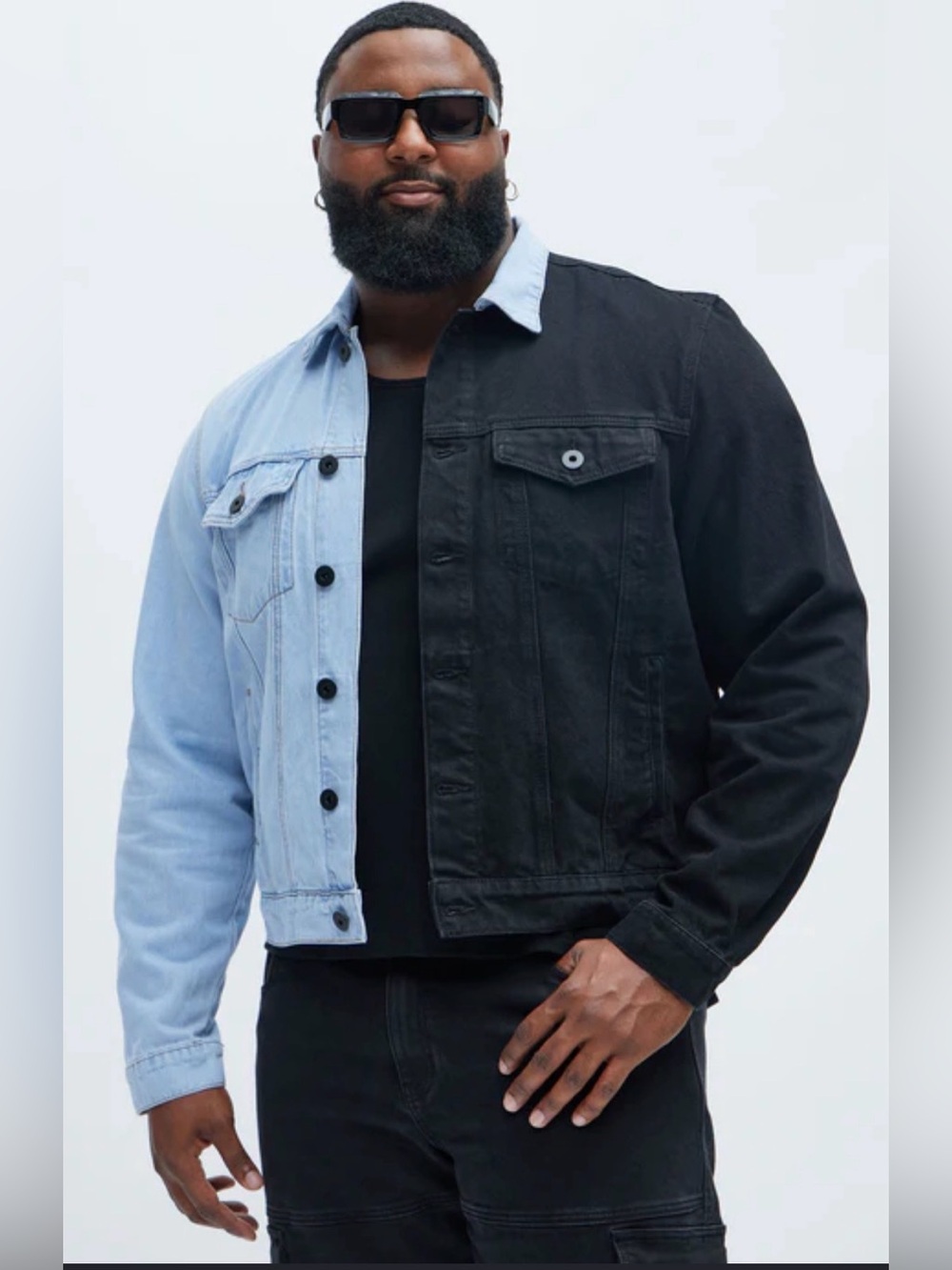 Fashion Nova Two-Tone Black & Light Blue Denim Jacket